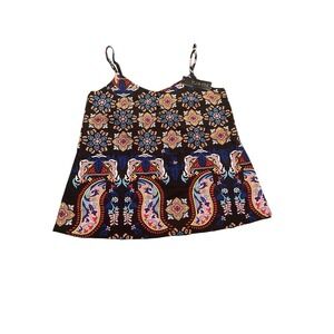 Yum Kim Bold Paisley Print Tank/‎ Cami Beautiful Silver Buttons Size Med NWT